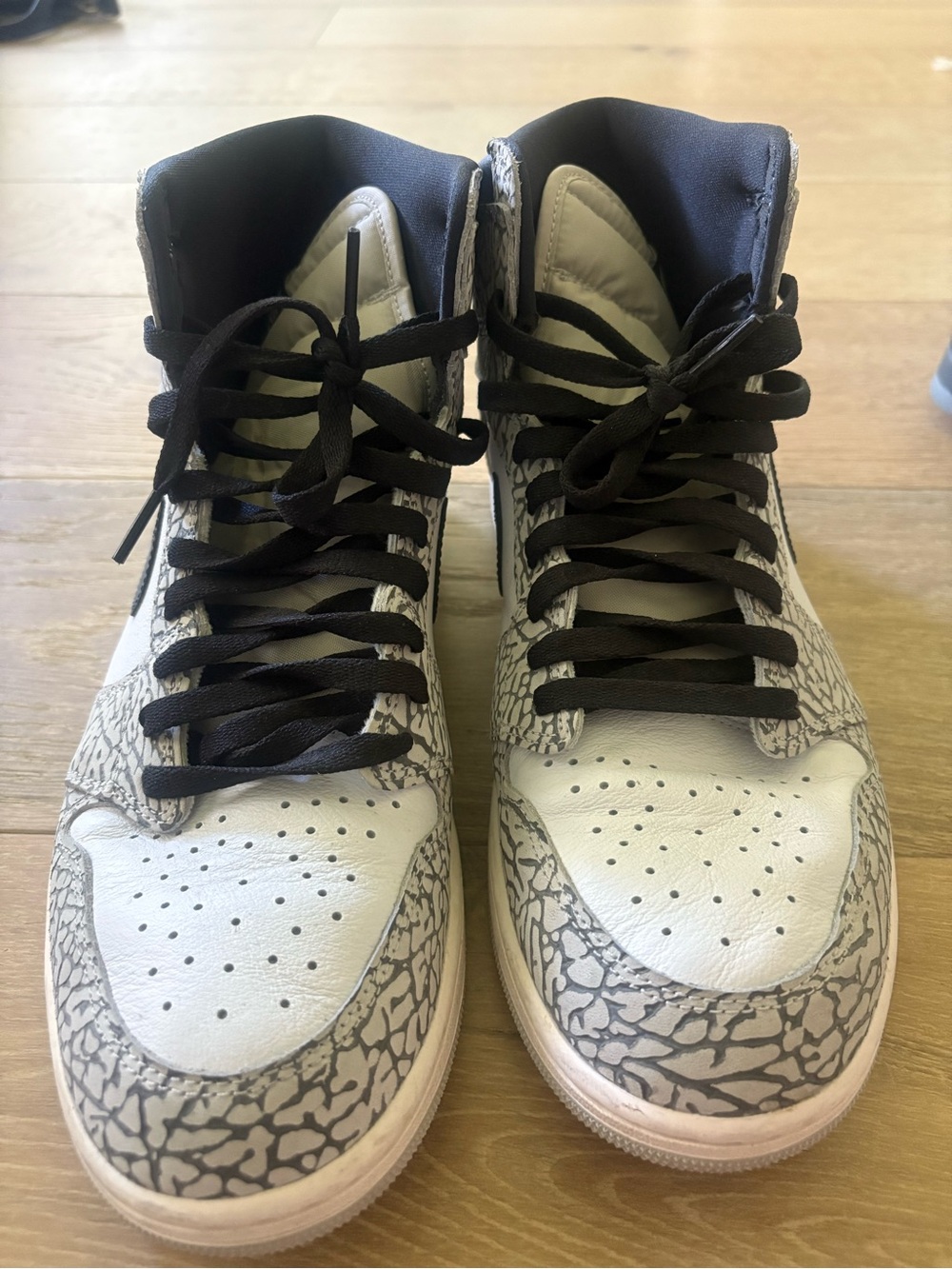 White & Grey High-Top Sneakers with Elephant Print